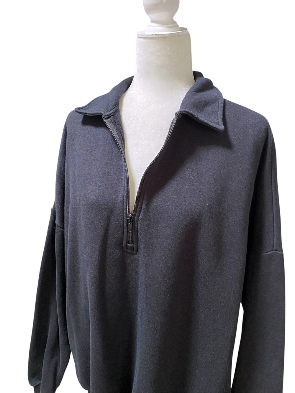 Skims Oversized Half Zip Fleece Lined Pullover Sweatshirt Womens M Black - Picture 3 of 5